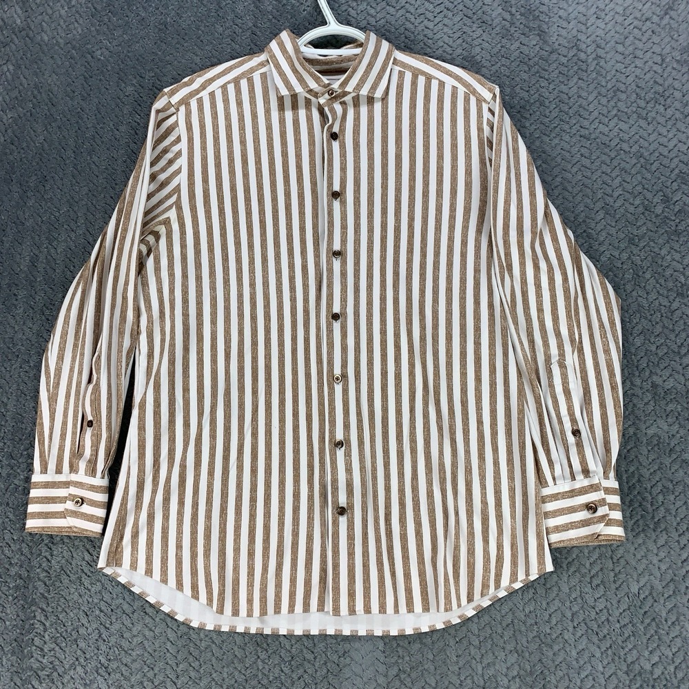 Emanuel Berg Shirt Men's Large Multi Colored Long Sleeve White Copper Striped